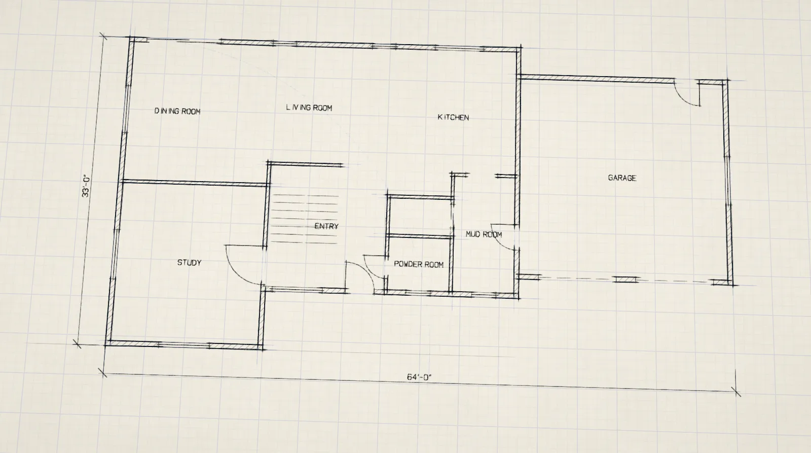 The floor plan, drawn in pencil on paper