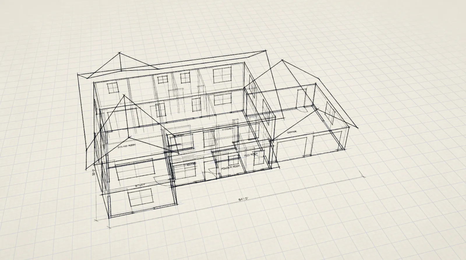 The home as a line drawing lifting off the page