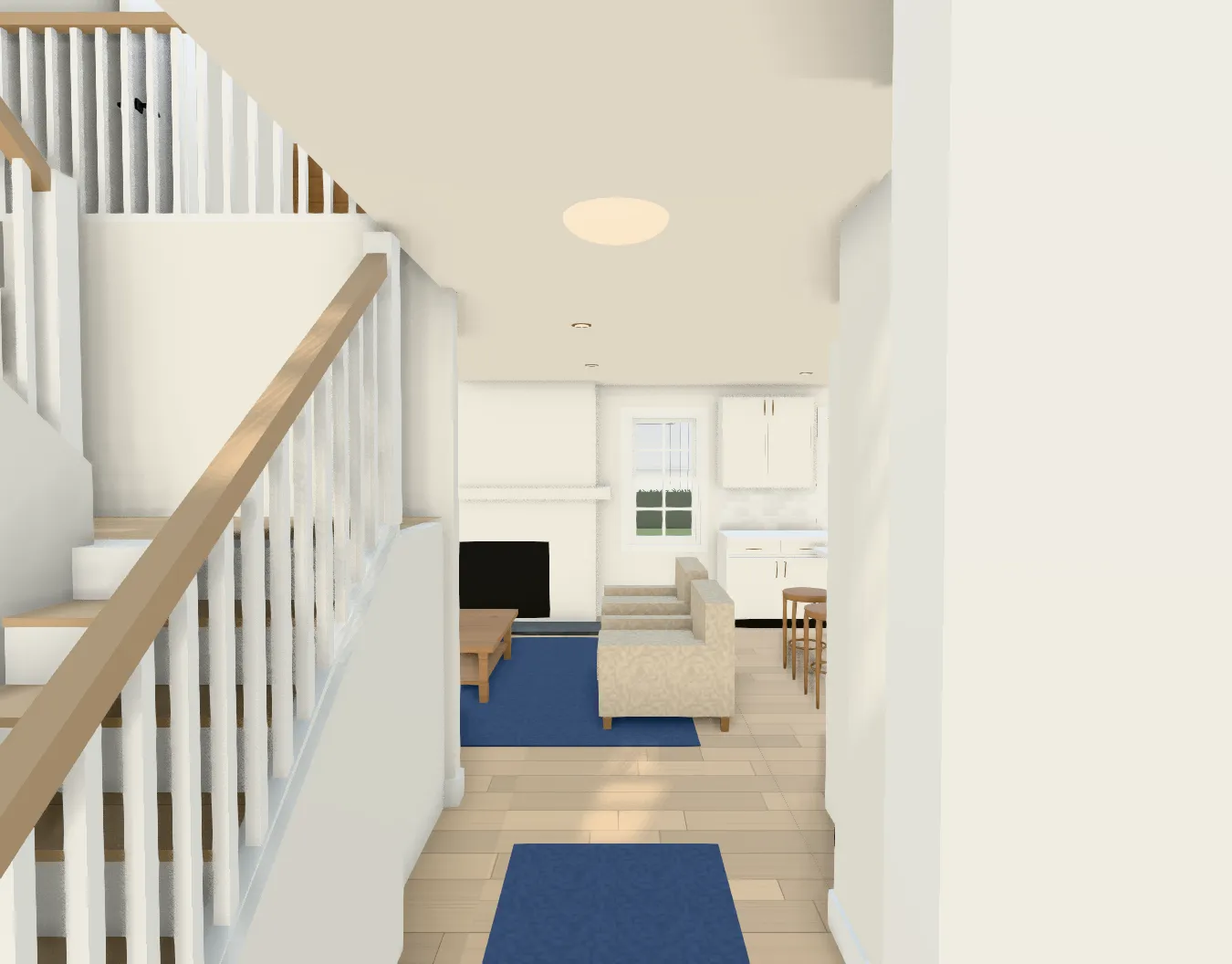 Standing at the entry, looking to the kitchen and living room
